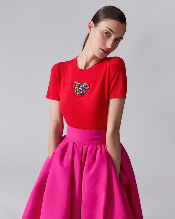 Rainbow Embroidered Short-Sleeve Sweater