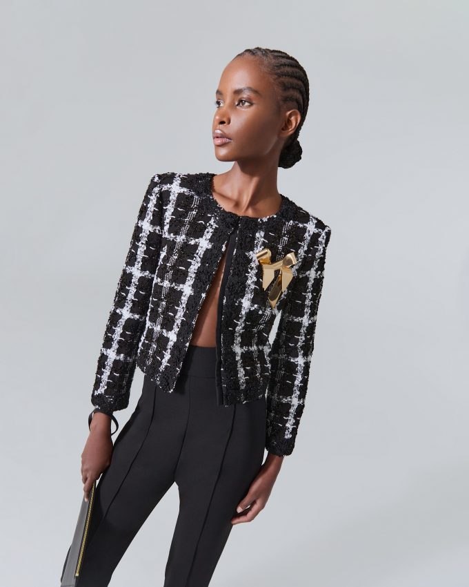 Collarless Lurex Tweed Jacket
