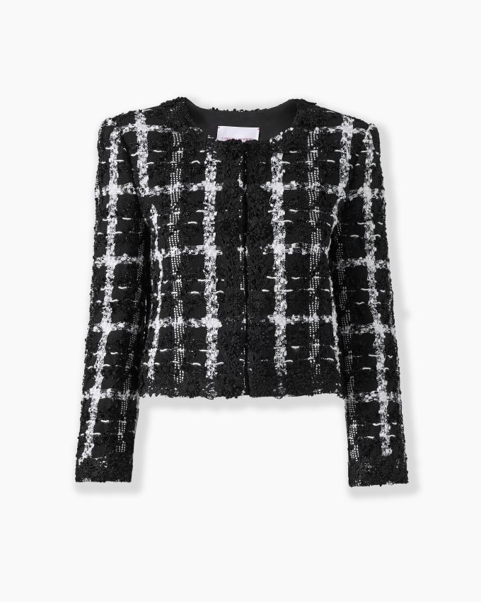 Collarless Lurex Tweed Jacket