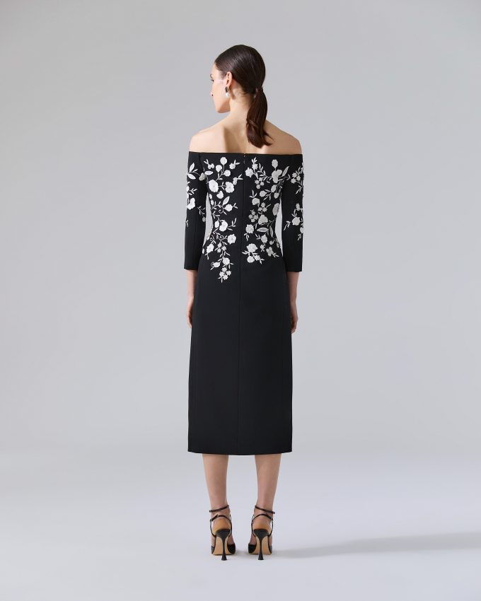 Floral-Embroidered Off-The-Shoulder Dress