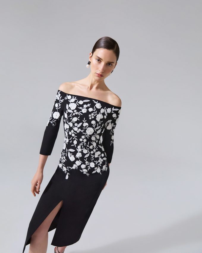 Floral-Embroidered Off-The-Shoulder Dress