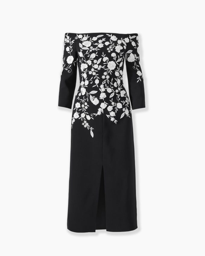 Floral-Embroidered Off-The-Shoulder Dress