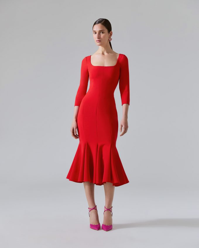 Square Neck Trumpet Midi Dress