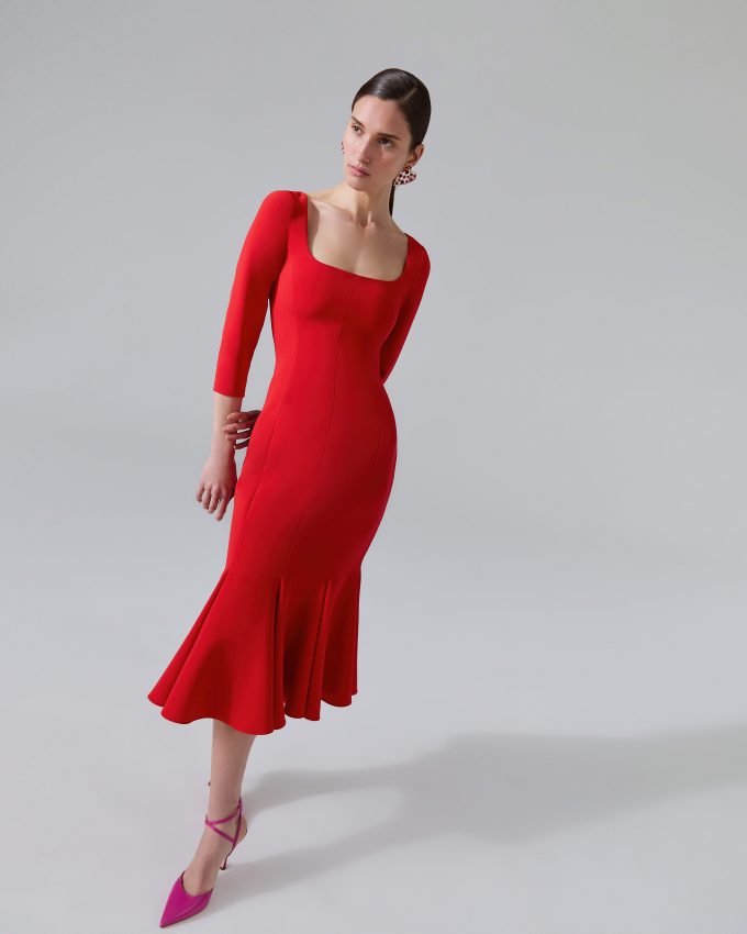 Square Neck Trumpet Midi Dress