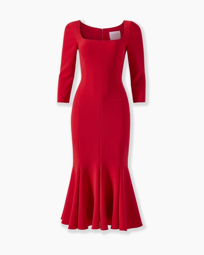 Square Neck Trumpet Midi Dress