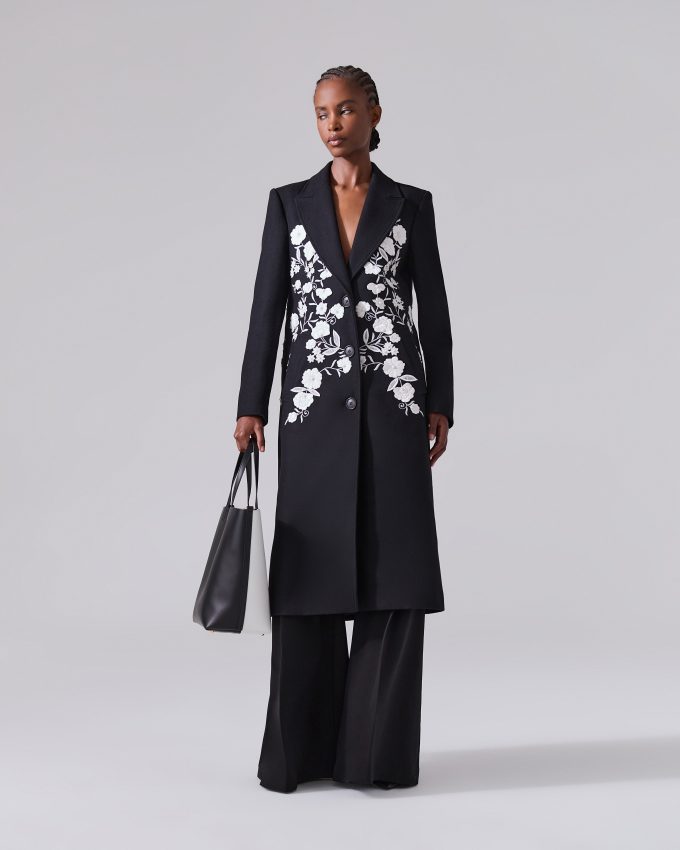 Embroidered Single Breasted Coat