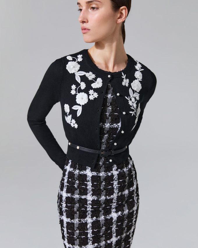 Embroidered Pearl Button Cardigan