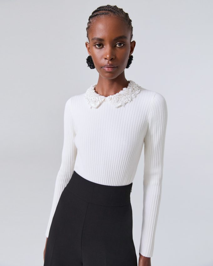 Embroidered Collar Top