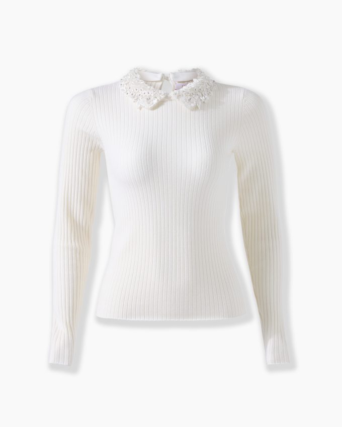 Embroidered Collar Top