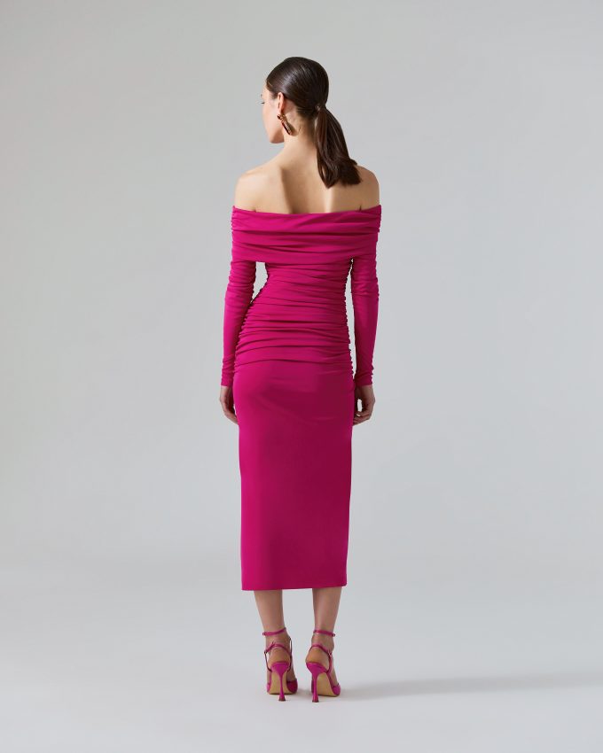 Ruched Jersey Off-The-Shoulder Dress