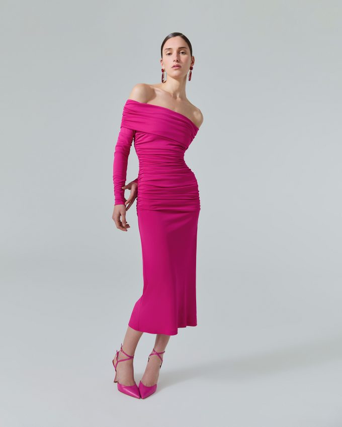 Ruched Jersey Off-The-Shoulder Dress