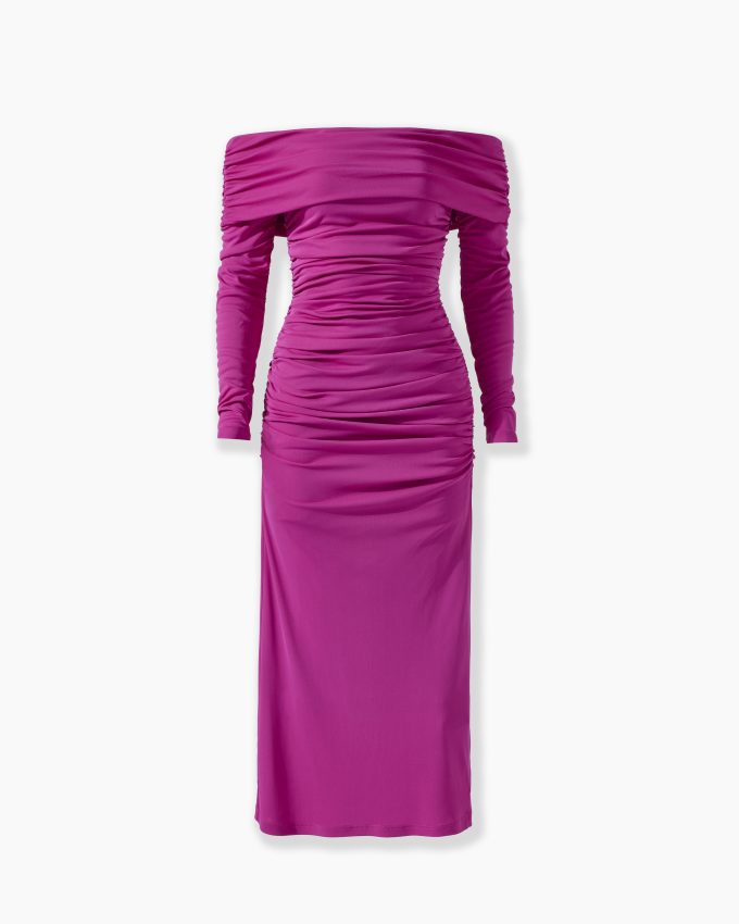 Ruched Jersey Off-The-Shoulder Dress