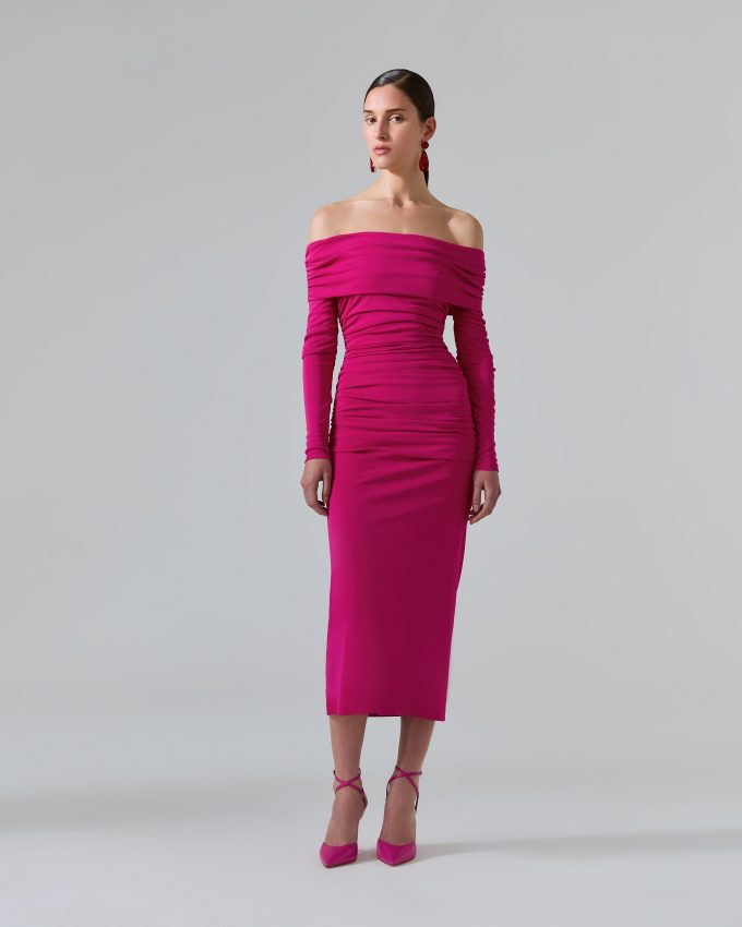 Ruched Jersey Off-The-Shoulder Dress