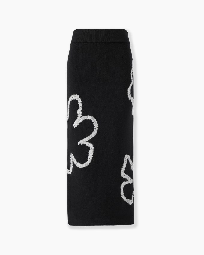 Embroidered Knit Midi Skirt