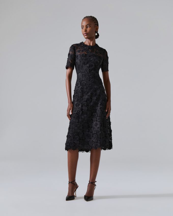 Floral Lace Knee-Length Dress