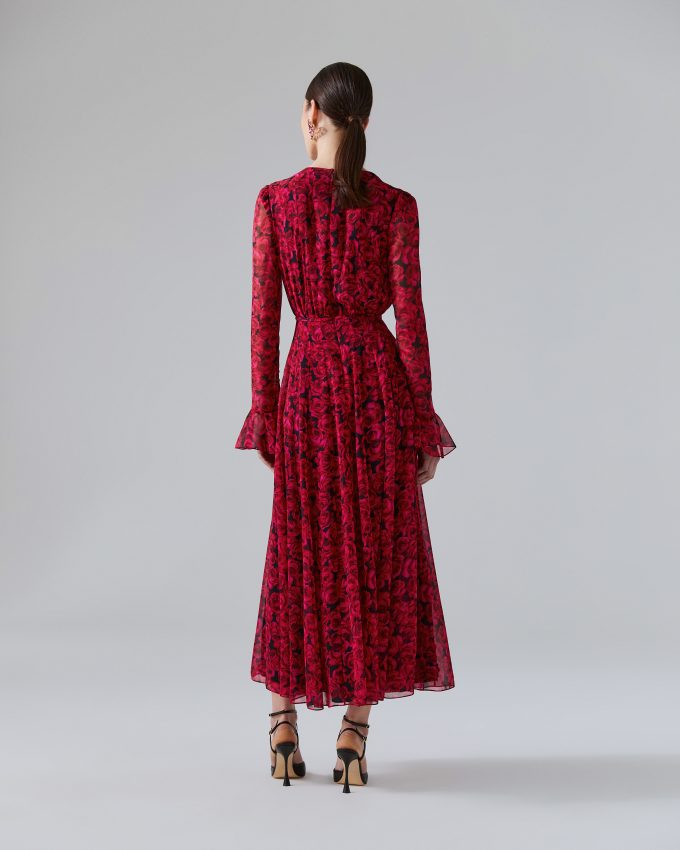 Rose-Print Georgette Midi Dress