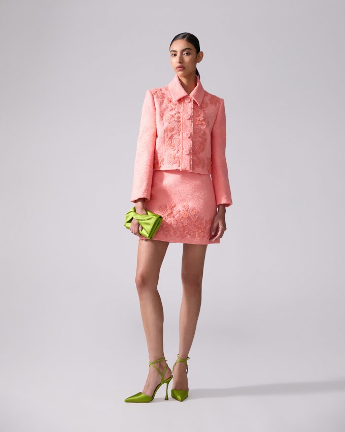 Embroidered Slub-Cotton Cropped Jacket