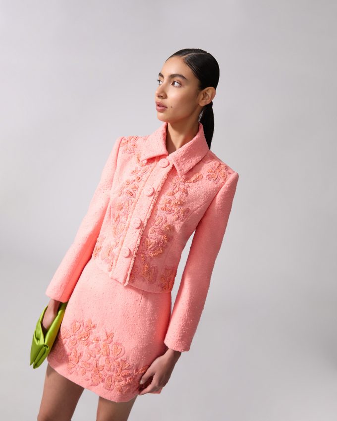 Embroidered Slub-Cotton Cropped Jacket