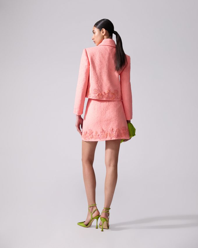 Embroidered Slub-Cotton Mini Skirt