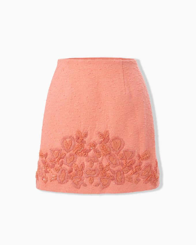Embroidered Slub-Cotton Mini Skirt