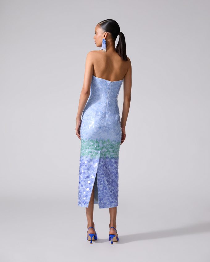 Strapless Ombré Paillette Midi Dress