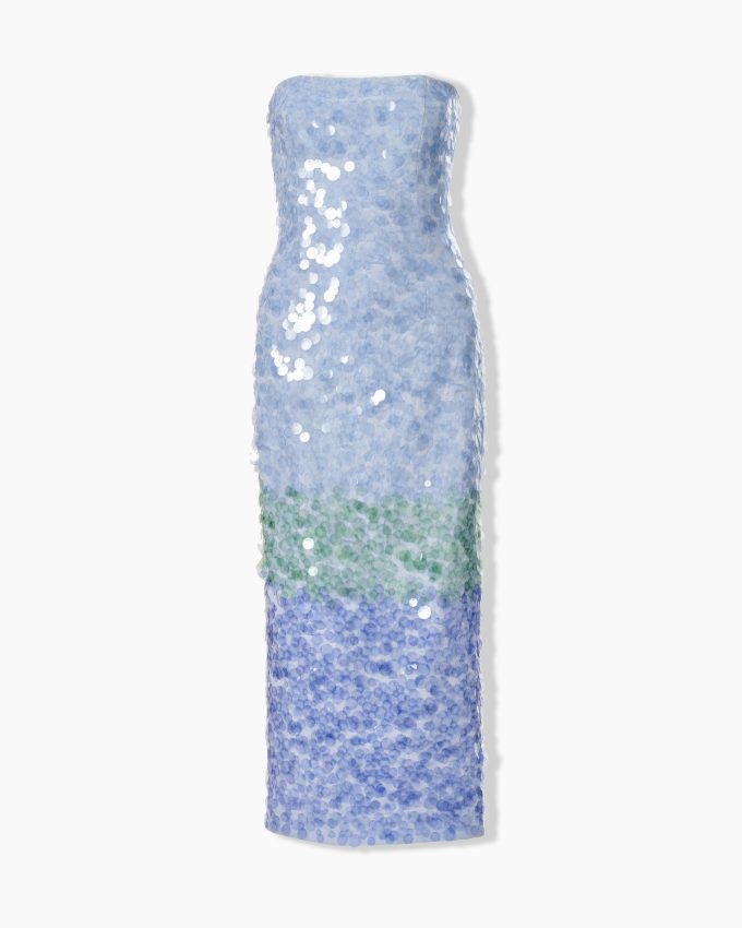 Strapless Ombré Paillette Midi Dress