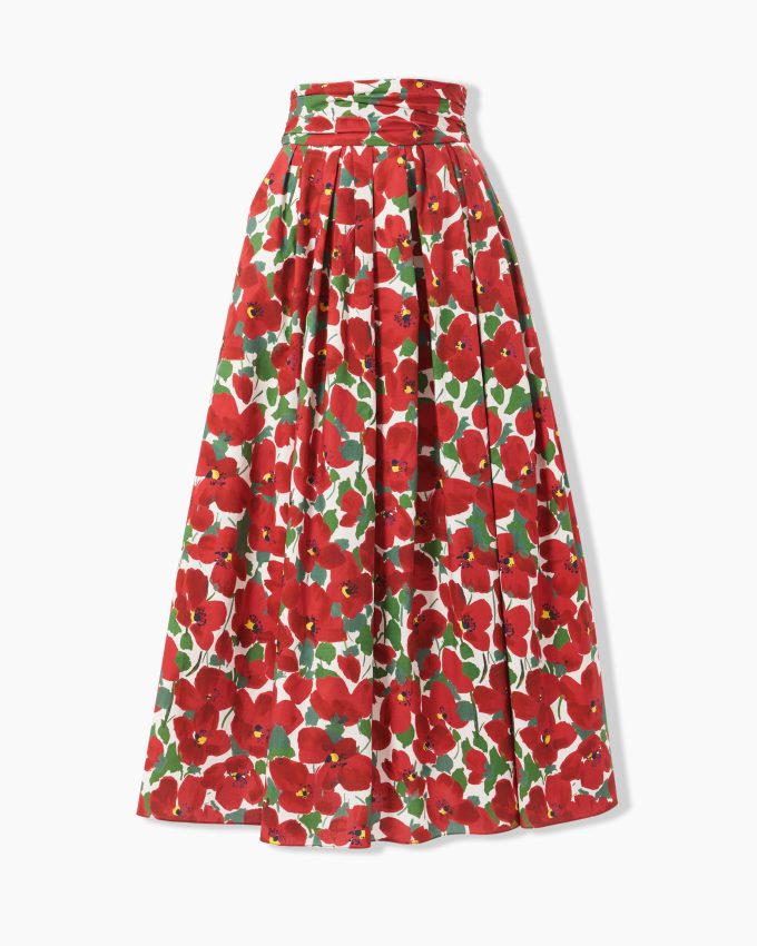 Floral-Print Cummerbund Midi Skirt