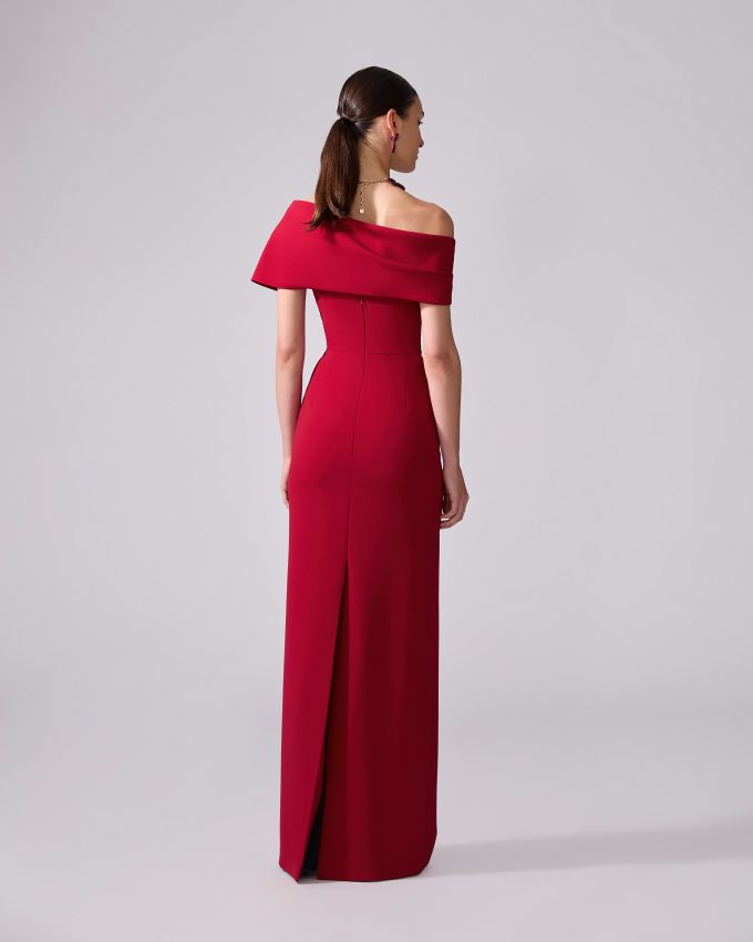 Draped Off-Shoulder Column Gown