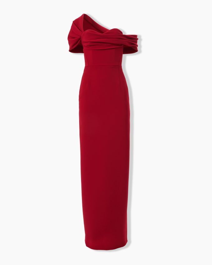 Draped Off-Shoulder Column Gown