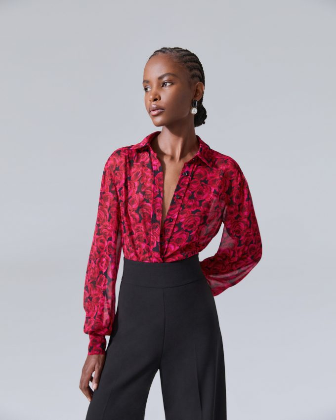 Rose-Print Georgette Blouse