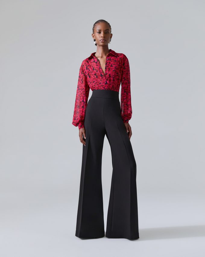 Rose-Print Georgette Blouse