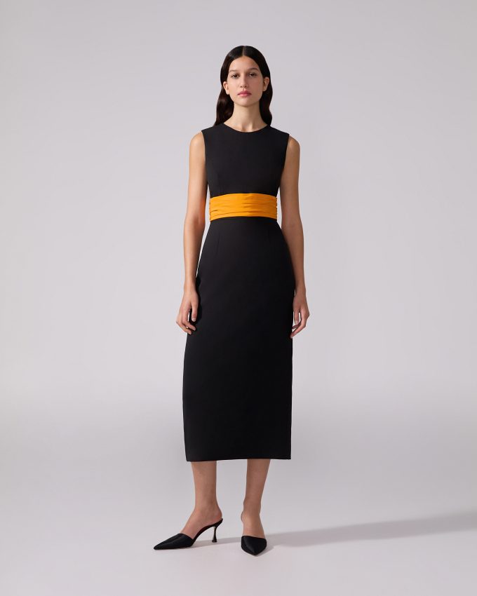 Cummerbund-Waist Midi Dress