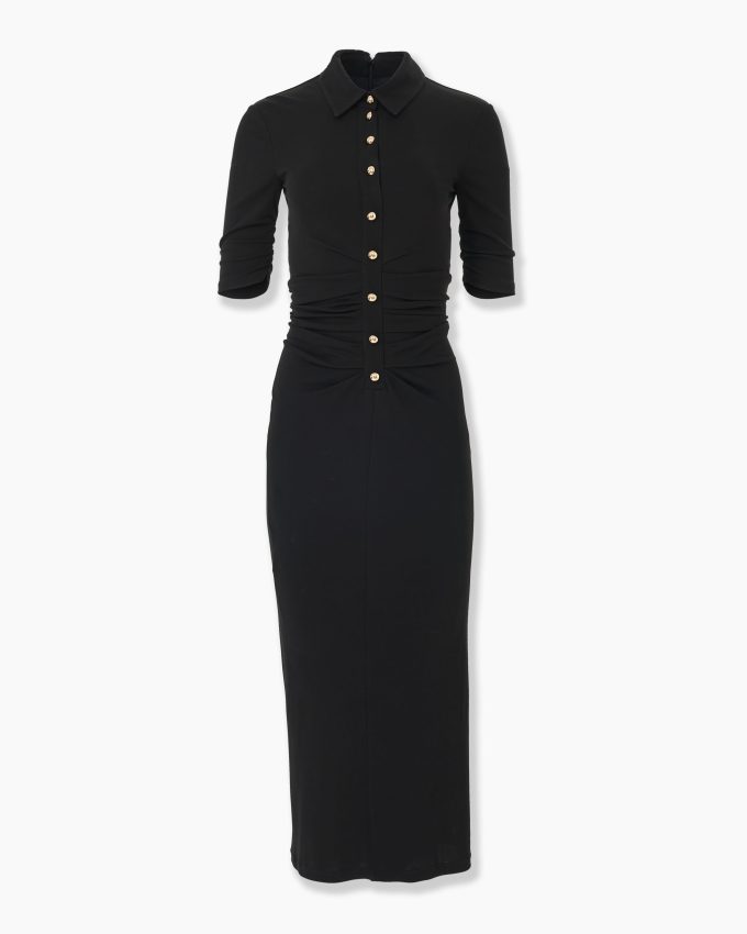 Ruched Button-Front Midi Dress