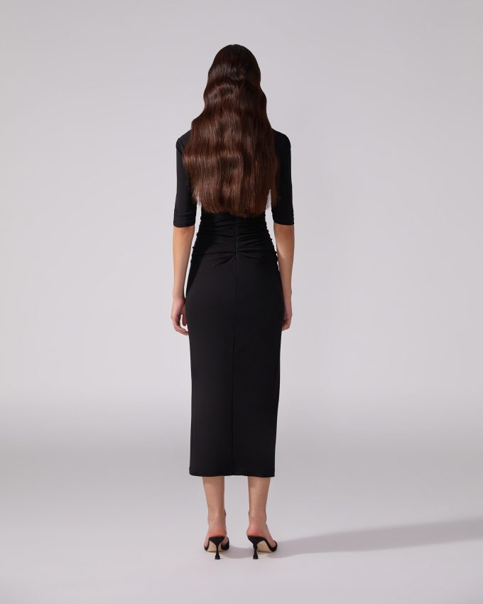 Ruched Button-Front Midi Dress