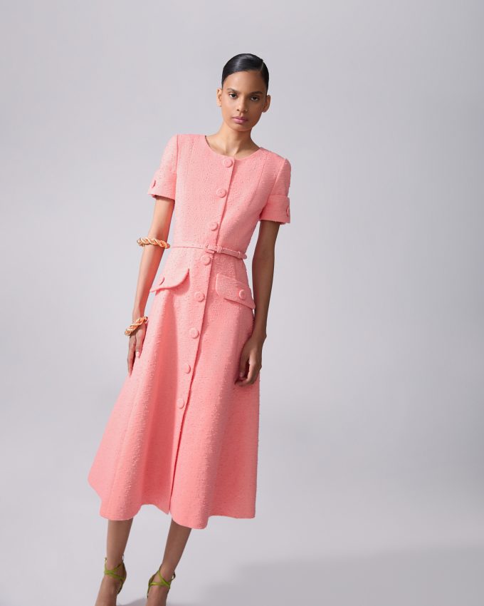 Embroidered Slub-Cotton Midi Dress