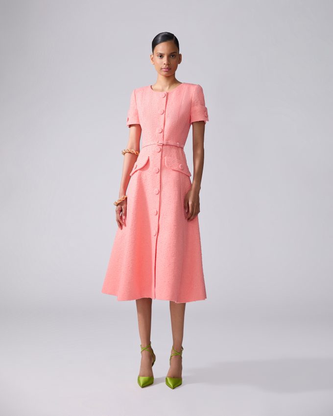 Embroidered Slub-Cotton Midi Dress