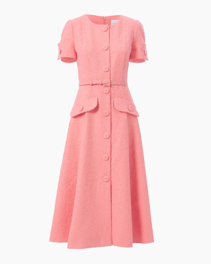 Embroidered Slub-Cotton Midi Dress