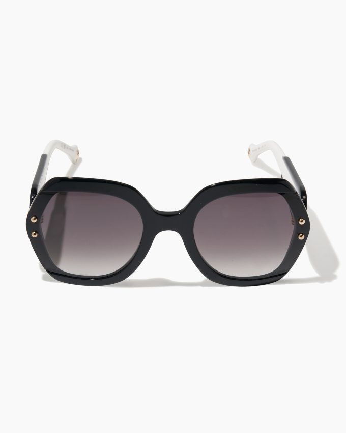 Hexagonal Frame Sunglasses with Contrast Temples