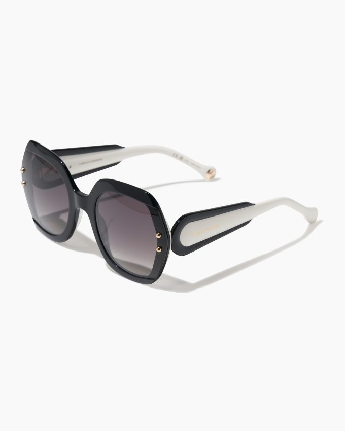 Hexagonal Frame Sunglasses with Contrast Temples