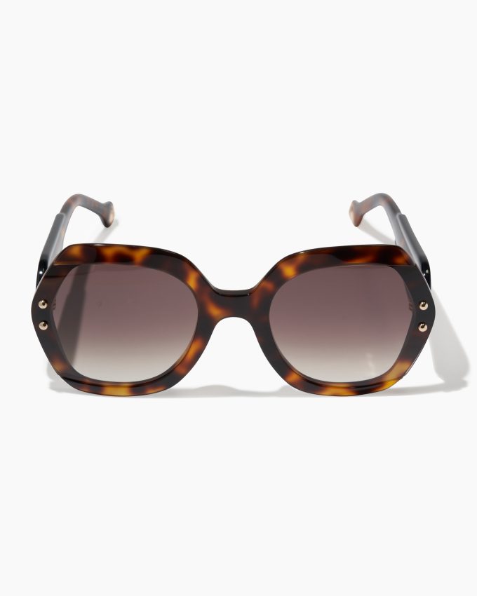Hexagonal Frame Sunglasses with Contrast Temples