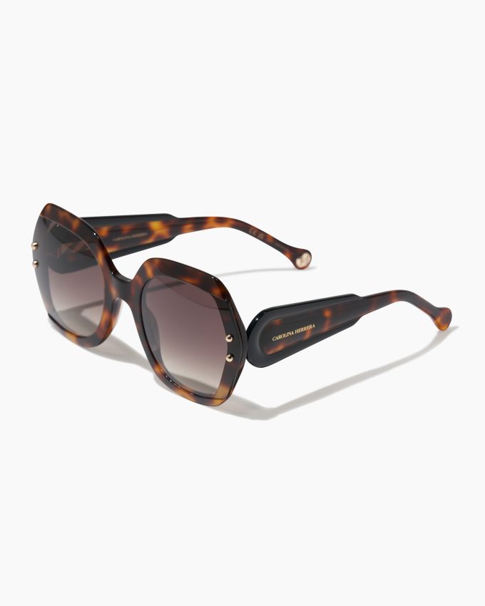 Hexagonal Frame Sunglasses with Contrast Temples