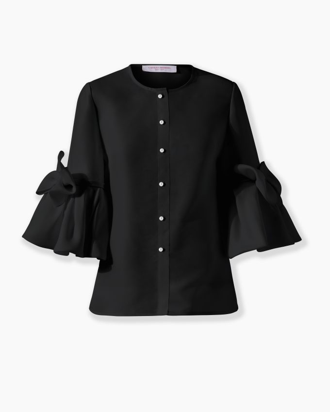 Bow-Detailed Ruffle Sleeve Blouse