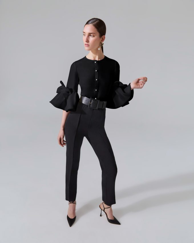 Bow-Detailed Ruffle Sleeve Blouse