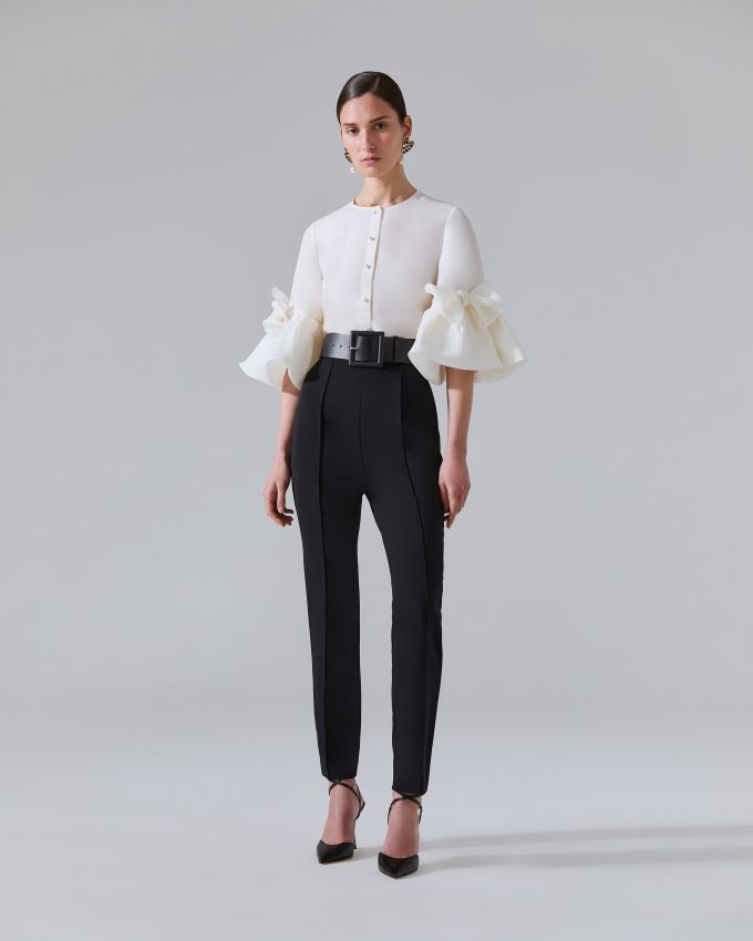 Bow-Detailed Ruffle Sleeve Blouse
