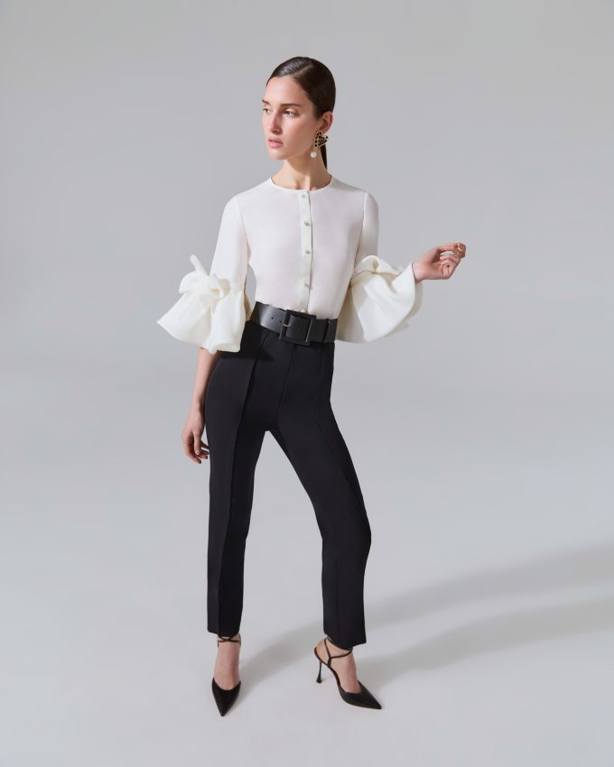 Bow-Detailed Ruffle Sleeve Blouse