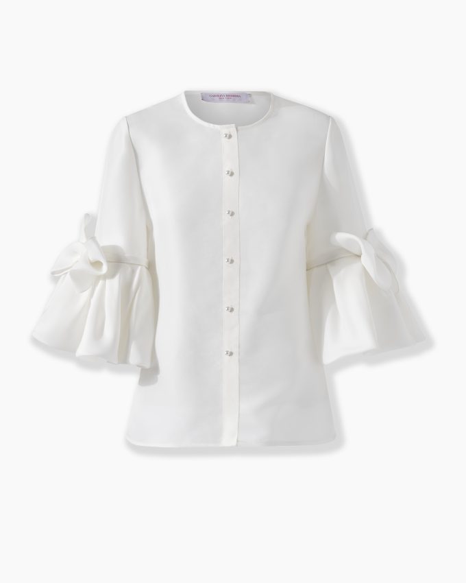 Bow-Detailed Ruffle Sleeve Blouse