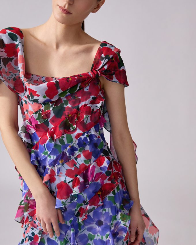 Jardin-Print One-Shoulder Gown