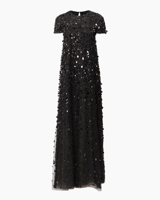 Short-Sleeve Sequin Gown