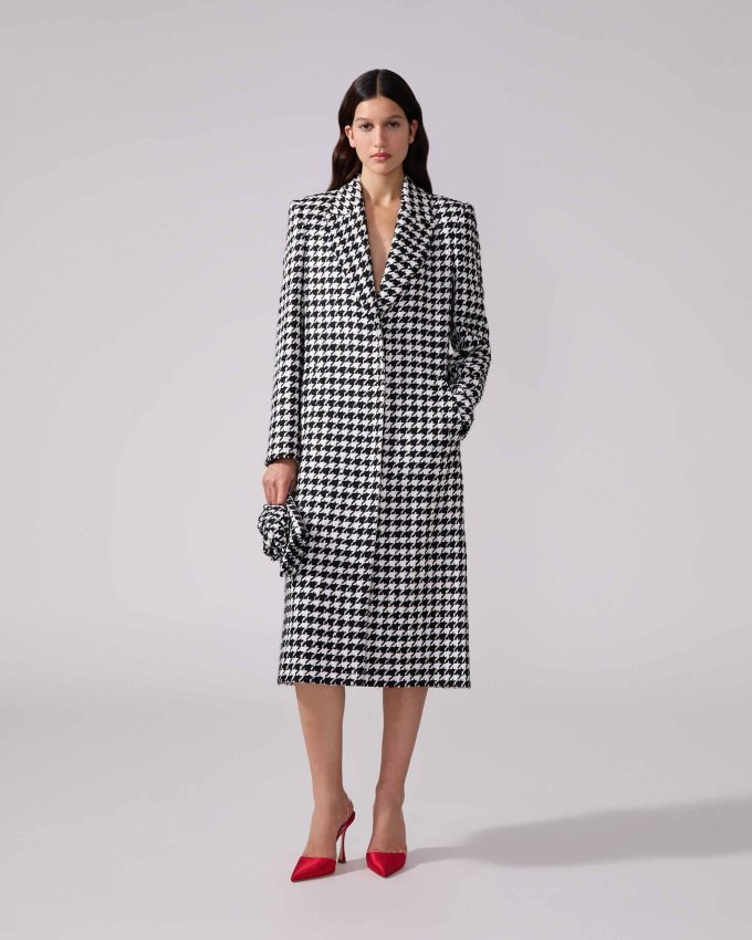 Houndstooth Single Breasted Coat