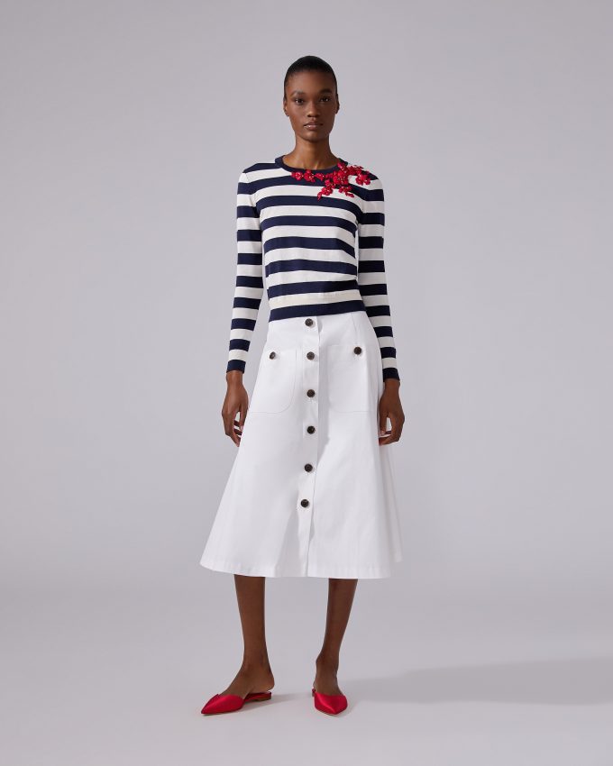 Button-Front Midi Skirt